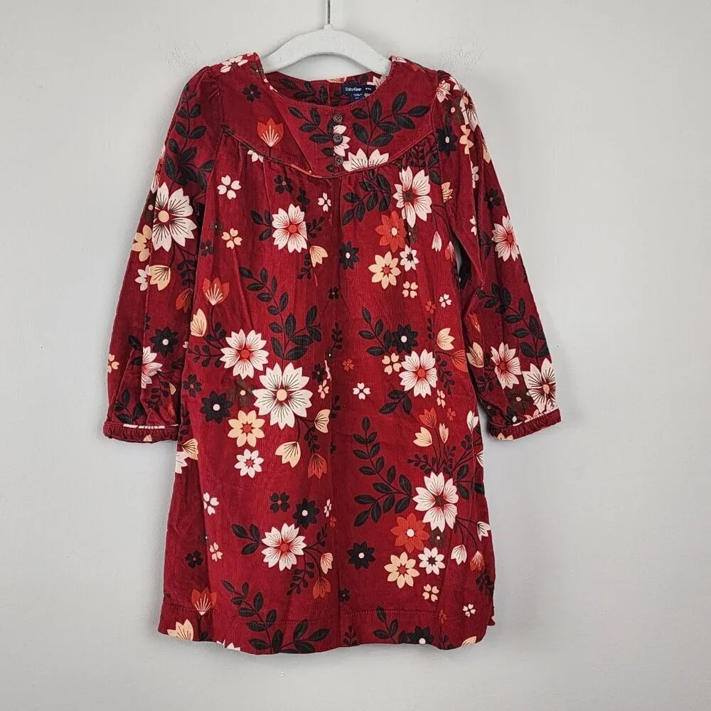 Gap dress 4T girls soft corduroy floral long sleeve fall burgundy red boho